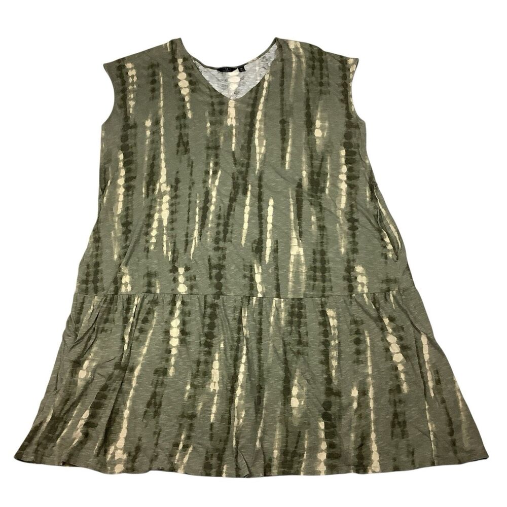 G By Giuliana Sleeveless Midi Dress Women 3XP Tie Dye Green Belted V Neck